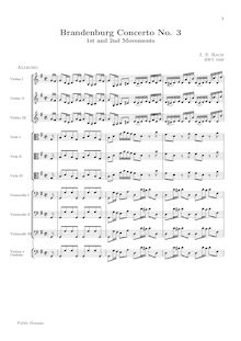 Partition complète, Brandenburg Concerto No.3, G major, Bach, Johann Sebastian par Johann Sebastian Bach