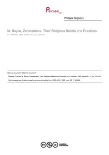 M. Boyce, Zoroastrians. Their Religious Beliefs and Practices  ; n°1 ; vol.22, pg 103-104