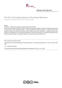 The Kin Terminology System of the Nharo Bushmen. - article ; n°72 ; vol.18, pg 607-629