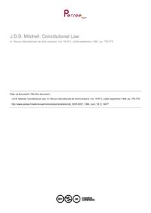 J.D.B. Mitchell, Constitutional Law - note biblio ; n°3 ; vol.18, pg 776-778