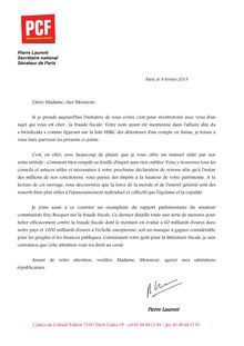 Swiss leaks : Lettre de Pierre Laurent aux contribuables français possédant un compte en Suisse