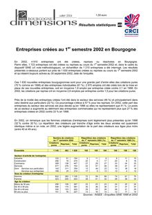 Entreprises créées au 1er semestre 2002 en Bourgogne 