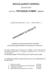 Physique-Chimie Specialité 2002 Scientifique Baccalauréat général