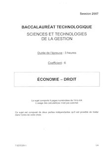 Economie - Droit 2007 S.T.G (Communication et Gestion des Ressources Humaines) Baccalauréat technologique