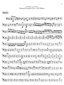 Partition Basses, clarinette Concerto No.1, F minor, Weber, Carl Maria von