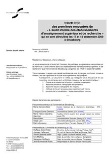 Synthese des Rencontres Audit Interne-septembre 2009-UDS - vDef