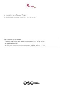 4 questions à Roger Prain - article ; n°4 ; vol.2, pg 189-199