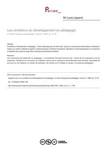 Les conditions du développement en pédagogie - article ; n°1 ; vol.3, pg 31-39