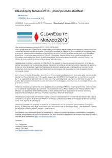 CleanEquity Mónaco 2013 - ¡Inscripciones abiertas!