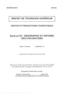 Géographie et histoire des civilisations 2007 BTS Vente et productions touristiques