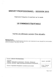 Expression française et ouverture sur le monde 2005 BP - Agent technique de prévention et de sécurité
