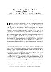 Economía política i estadística de Santiago Pérez Manosalva(Political Economy and Statistics by Santiago Pérez Manosalva)
