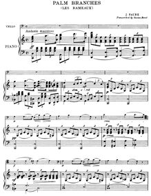 Partition violoncelle / partition de piano, Les rameaux, The Palms