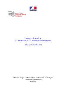 Mesures de soutien à l innovation et à la recherche technologique : bilan au 31 décembre 2002