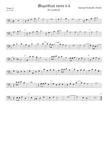 Partition 1st verse (Et exultavit) − ténor viole de gambe 2, basse clef, Tabulatura Nova