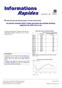 Indice des loyers des activités tertiaires - Premier trimestre 2013 : INSEE
