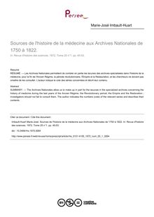 Sources de l histoire de la médecine aux Archives Nationales de 1750 à 1822. - article ; n°1 ; vol.25, pg 45-53