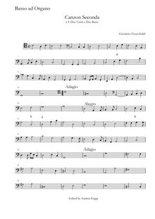 Partition Basso ad organo, Canzon Seconda à , Due Canti e Due Bassi