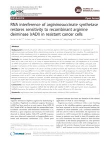 RNA interference of argininosuccinate synthetase restores sensitivity to recombinant arginine deiminase (rADI) in resistant cancer cells