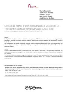 Le dépôt de haches à talon de Baudrussais à Lingé (Indre). / The hoard of palstaves from Baudrussais (Lingé, Indre) - article ; n°1 ; vol.30, pg 71-82