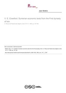 E. Crawford. Sumerian economic texts from the First dynasty of Isin  ; n°1 ; vol.147, pg 107-108