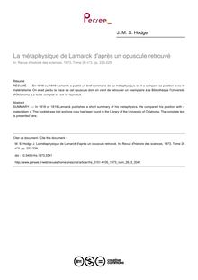 La métaphysique de Lamarck d après un opuscule retrouvé - article ; n°3 ; vol.26, pg 223-229