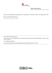 Une avant-garde populiste : peuple et nation dans le discours de Nouvelle Résistance - article ; n°1 ; vol.55, pg 128-138