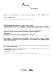 Quatre caricatures médico-pharmaceutiques de 1917-1918... et appel au lecteur - article ; n°224 ; vol.63, pg 351-353