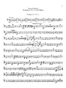 Partition timbales, Symphony No.1, D Major, Schubert, Franz