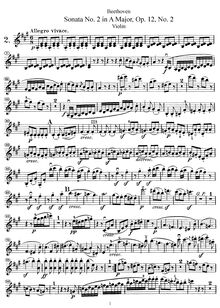 Partition de violon, violon Sonata No.2, Op.12/2, A Major