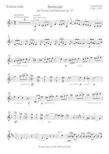 Partition violon solo et other parties, Serenade, Op.72, Serenade for Violin - or Viola - or Cello - Solo with Orchestra, 72