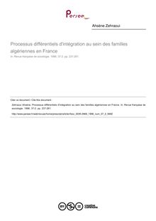 Processus différentiels d intégration au sein des familles algériennes en France - article ; n°2 ; vol.37, pg 237-261