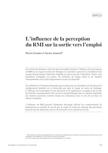L’influence de la perception du RMI sur la sortie vers l’emploi ; suivi d un commentaire de David Margolis - article ; n°1 ; vol.357, pg 23-47