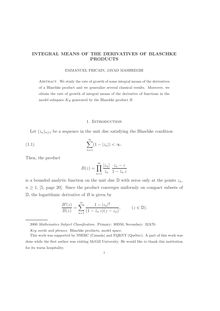 INTEGRAL MEANS OF THE DERIVATIVES OF BLASCHKE PRODUCTS