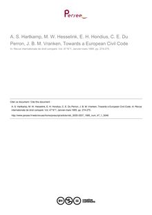 A. S. Hartkamp, M. W. Hesselink, E. H. Hondius, C. E. Du Perron, J. B. M. Vranken, Towards a European Civil Code - note biblio ; n°1 ; vol.47, pg 274-275
