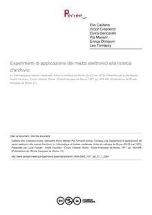 Esperimenti di applicazione dei mezzi elettronici alla ricerca d archivio - article ; n°1 ; vol.31, pg 393-396