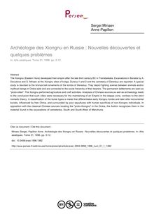 Archéologie des Xiongnu en Russie : Nouvelles découvertes et quelques problèmes - article ; n°1 ; vol.51, pg 5-12