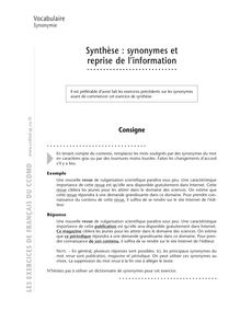 Générique / spécifique, Synthèse : synonymes et reprise de l’information