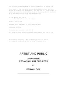 Artist and Public - And Other Essays On Art Subjects
