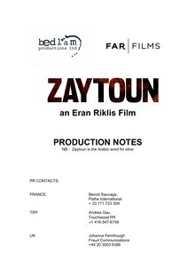 Zaytoun, an Eran Riklis Film, production notes