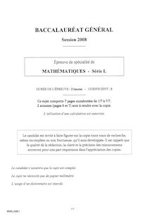 Sujet du bac L 2008: Mathématique
