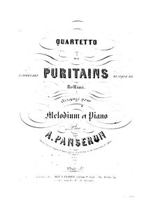 Partition Piano , partie, Quatuor des Puritains, Quartetto de l opéra des Puritains, musique de Bellini