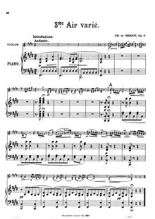 Partition violon et partition de piano, Air avec Variations No.3, Op.3