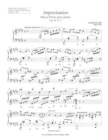 Partition , Improvisation, Huit Pièces Brèves, Op.84, Fauré, Gabriel