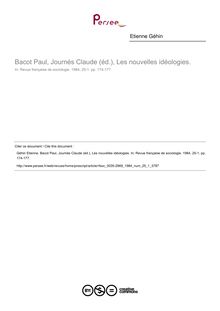 Bacot Paul, Journés Claude (éd.), Les nouvelles idéologies.  ; n°1 ; vol.25, pg 174-177