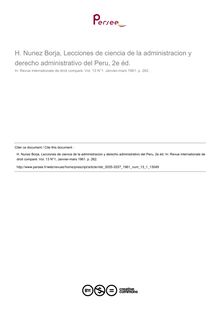 H. Nunez Borja, Lecciones de ciencia de la administracion y derecho administrativo del Peru, 2e éd. - note biblio ; n°1 ; vol.13, pg 262-262