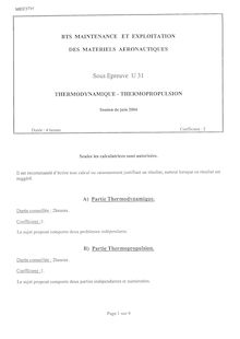 Thermodynamique - thermopropulsion 2004 BTS Maintenance matériels aéronautiques