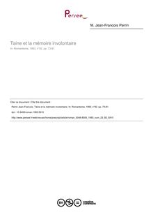Taine et la mémoire involontaire - article ; n°82 ; vol.23, pg 73-81