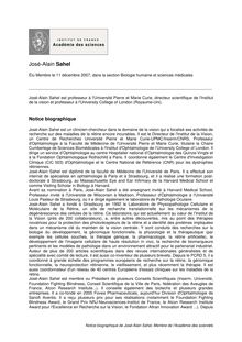 Notice biographique de José Alain Sahel Membre de l Académie des sciences
