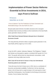 Implementation of Power Sector Reforms Essential to Drive Investments in 2014, says Frost & Sullivan